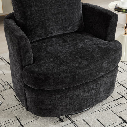 Vanity Chair,Swivel Accent Chair, 360 Degree Round Swivel Barrel Chair, Upholstered Comfy Swivel Chairs for Living Room,Accent Chairs for Bedroom, Reading Room,Powder Room,Black image 4
