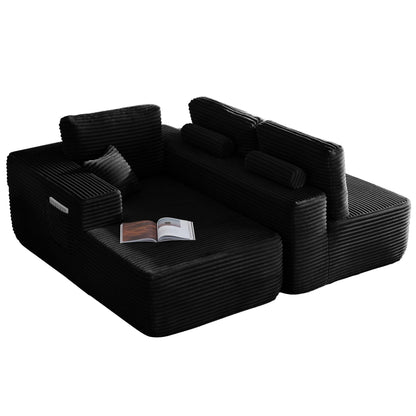 104" Cloud Sectional Sofa with L-Shape Chaise and Side Pockets, Modern Modular Design, Deep Seating, Upholstered Couch for Living Room/Bedroom, No Assembly Required (Plush Fabric), Black, Left-facing image 6