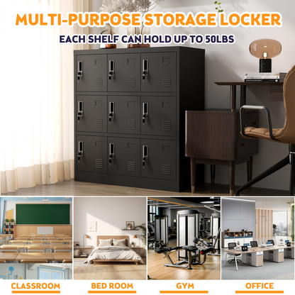 9-Door Employee Storage Locker, Metal Lockers for Office, Gym, School, and Homewith Card Slot (Black) image 5