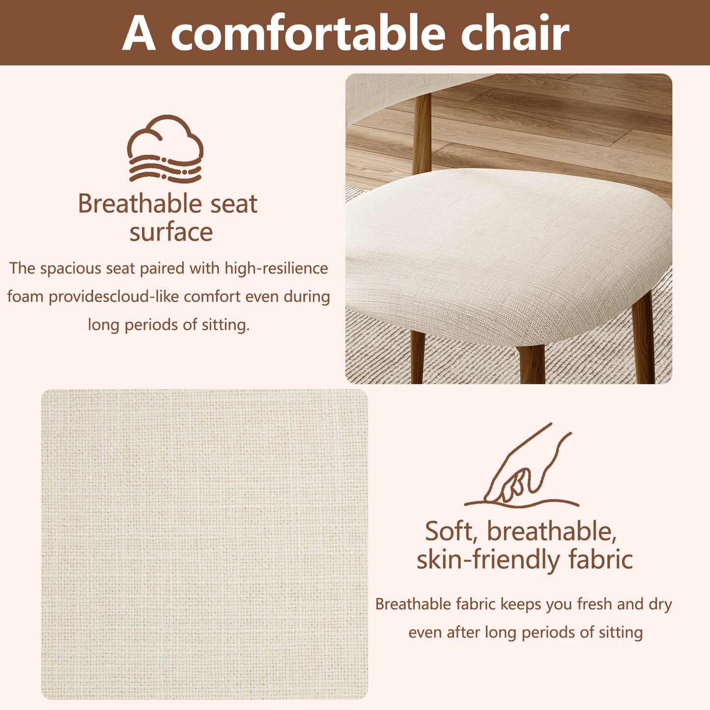 Dining Chairs Set of 2, Metal Kitchen Chairs with Modern Fabric Upholstered for Dining Room, Beige image 5
