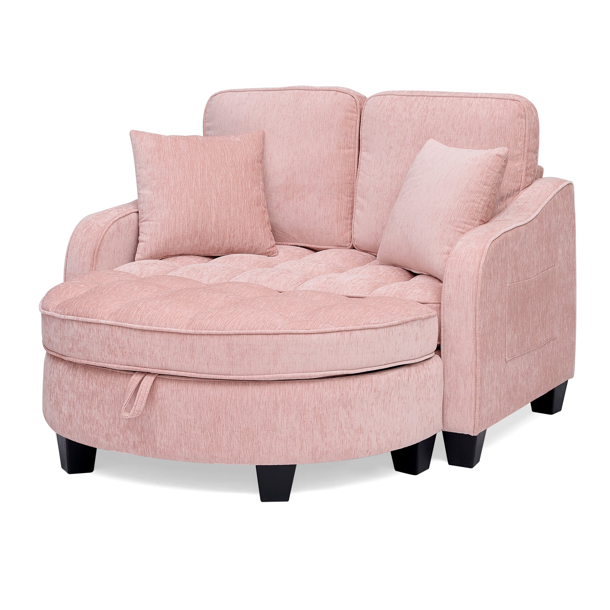 Two-seater sofa, double sofa chaise longue, with irregular armrests and backrests, footrest with storage space, comes with two small throw pillows, suitable for living room and bedroom -Pink image 9