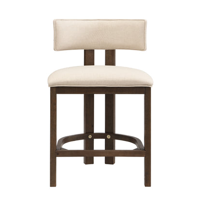 26" Counter Height Bar Stool, Upholstered Counter Stools (Set of 2)-Walnut+Beige image 4