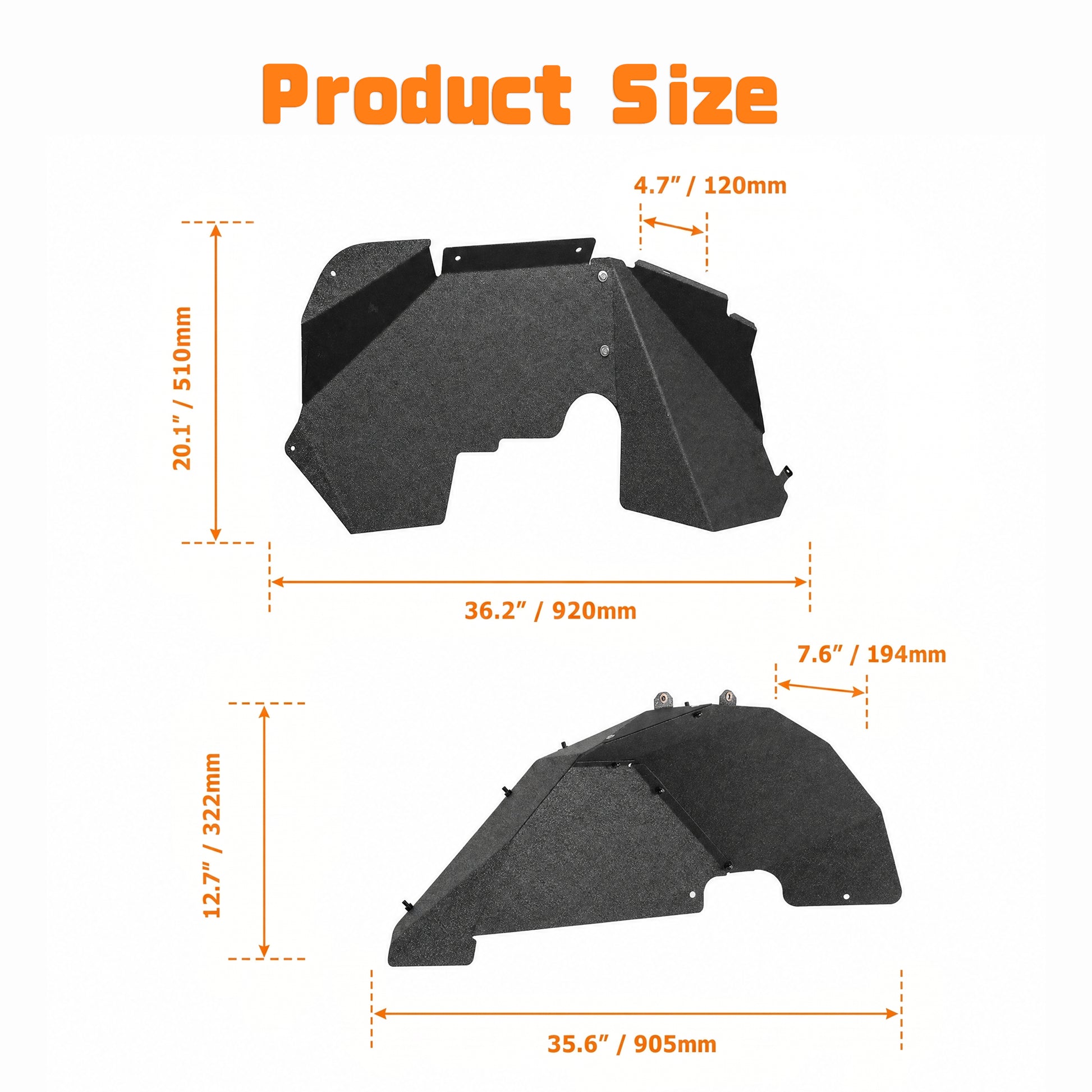 4PCS Black Front & Rear Inner Fender Liners Compatible with 2007-2018 Jeep Wrangler JK & JKU Unlimited (2/4 Doors) Steel Fenders Flares Four-piece pack product sizes vary see details image 6