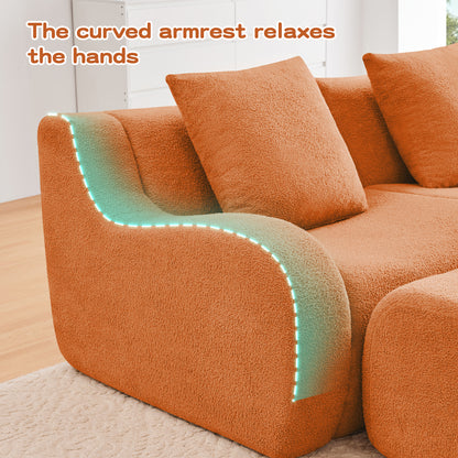 L-Shaped 4-Seat Boneless Sofa,Teddy Fabric No Assembly Required Curved Armrest,Anti-slip Design, Assembly Chaise,32D High Density Sponge Full Compression Vacuum Packag,For Studies living Rooms,Orange image 11