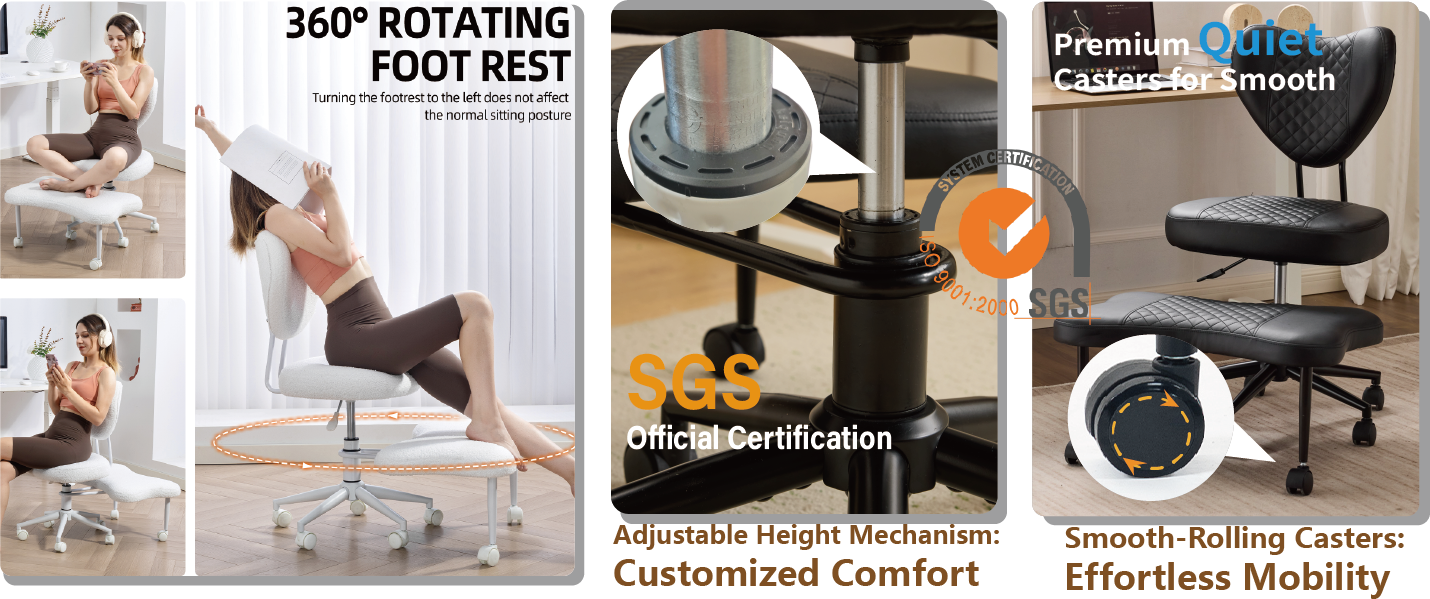 Meditation chair, an ergonomic cross-legged seating chair with lumbar support and a height-adjustable seat cushion, ideal for people engaged in high-intensity office work. Black image 4