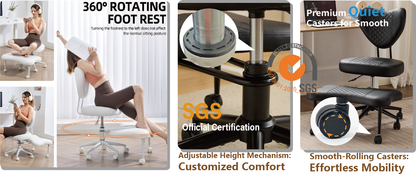 Meditation chair, an ergonomic cross-legged seating chair with lumbar support and a height-adjustable seat cushion, ideal for people engaged in high-intensity office work. Black image 4