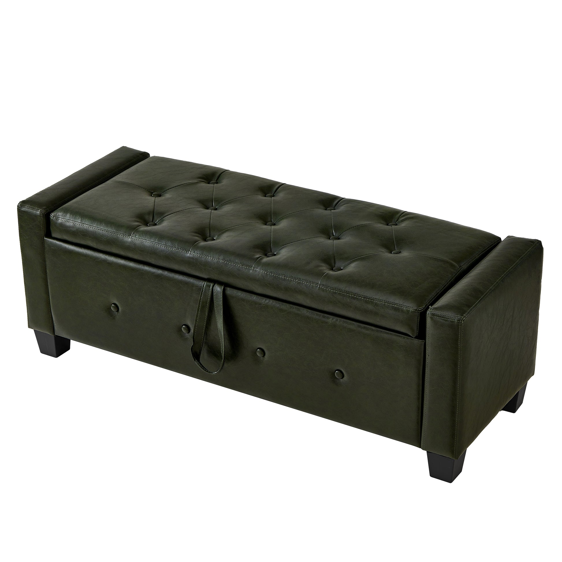 48" Ottoman Bench with Storage, Bench for Bedroom,Living Room,Hallway, Upholstered Tufted Faux Leather PU Ottoman Dark Green image 12