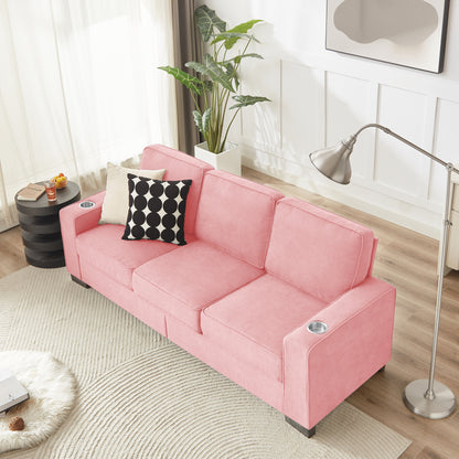 83.86"Snowfleece Fabric sofa,Modern Compressed Couch,3-Seater Sofa, Furniture for Living Room,Bedroom,office,Pink image 3