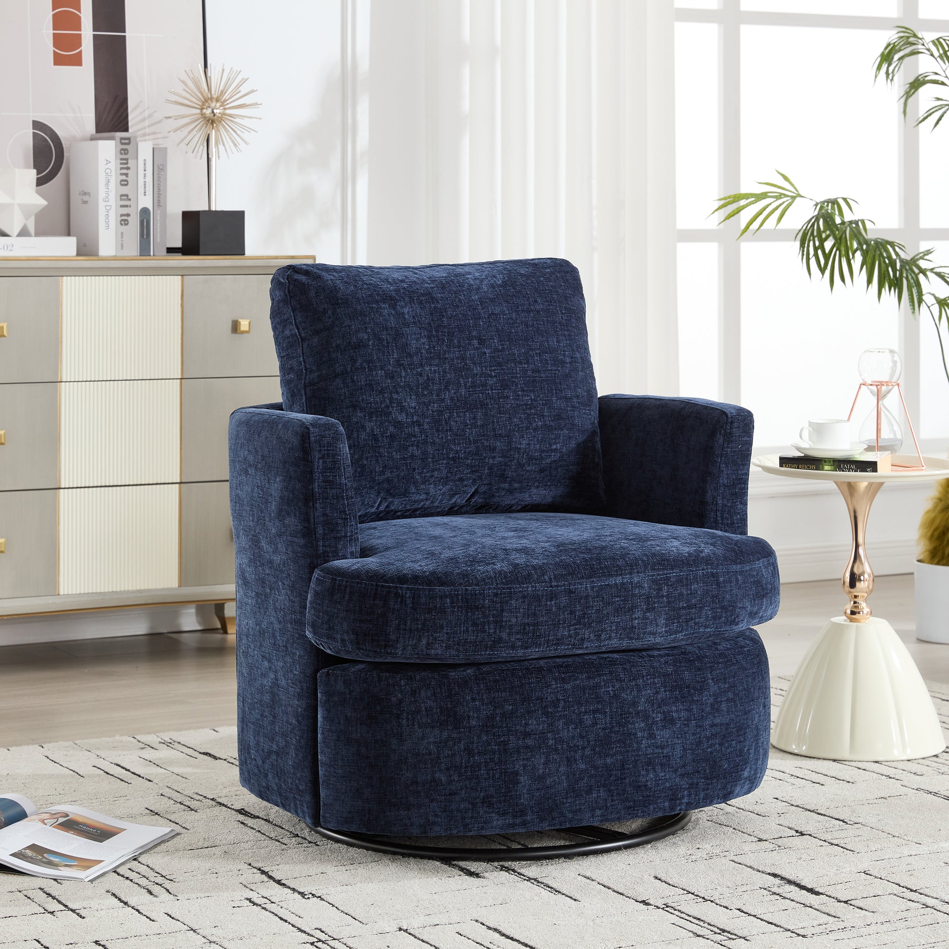 Vanity Chair,Swivel Accent Chair, 360 Degree Round Swivel Barrel Chair, Upholstered Comfy Swivel Chairs for Living Room,Accent Chairs for Bedroom, Reading Room,Powder Room,(Velvet, Blue) image 1