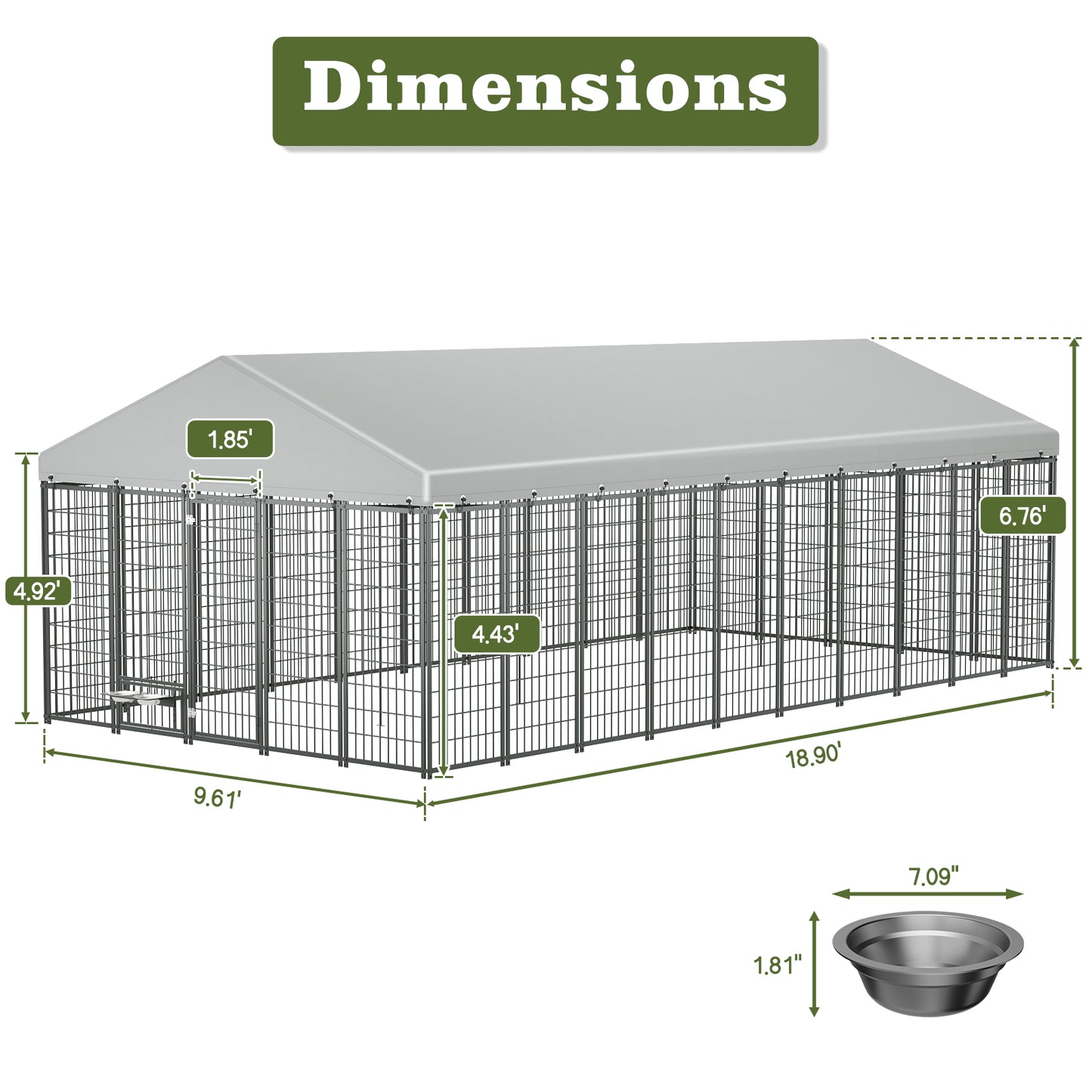 Large Dog Kennel Outdoor Pet Pens Dogs Run Enclosure Animal Hutch Metal Coop Fence with Roof Cover. 18.9'L x 9.61'W x 6.76'H. image 8