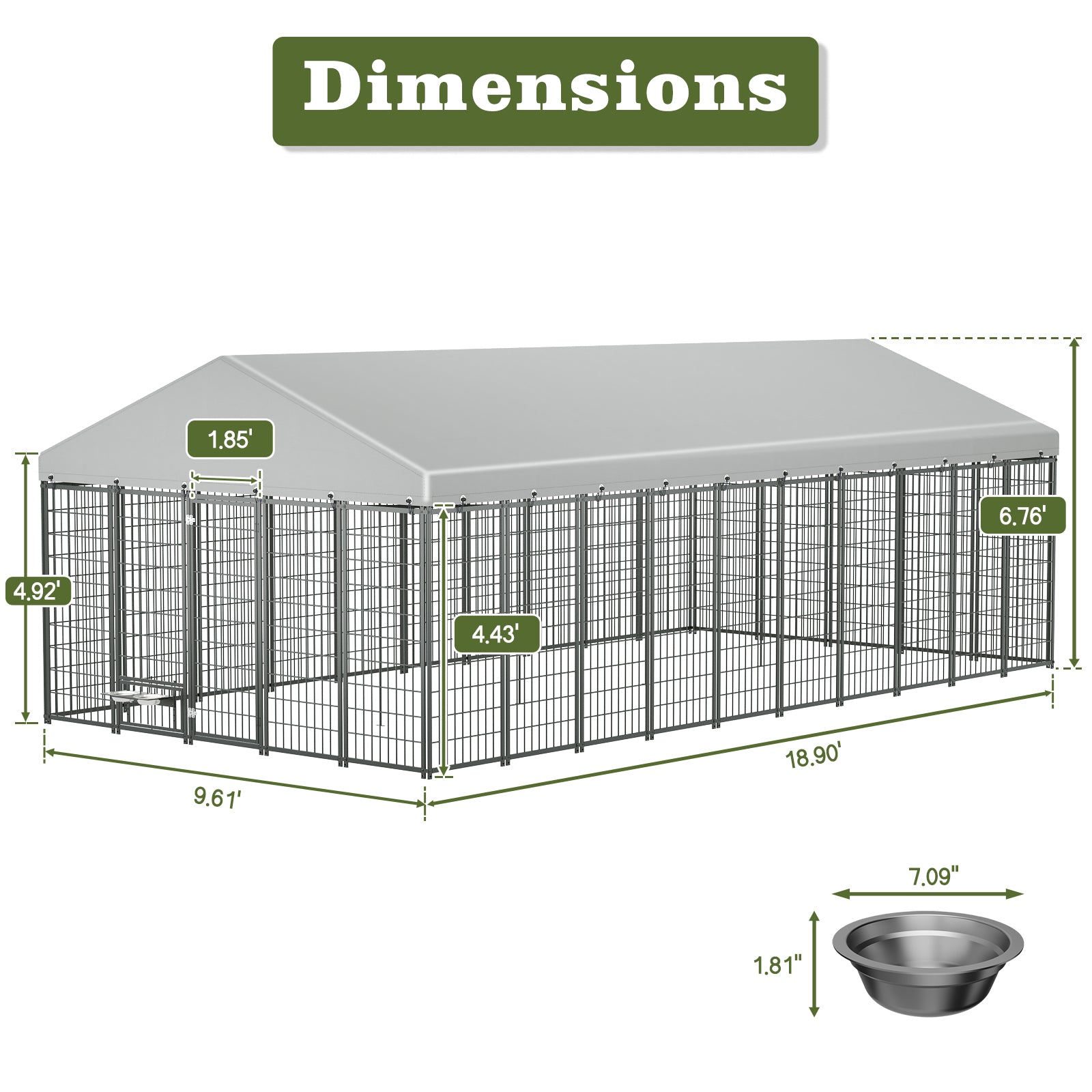 Large Dog Kennel Outdoor Pet Pens Dogs Run Enclosure Animal Hutch Metal Coop Fence with Roof Cover. 18.9'L x 9.61'W x 6.76'H. image 8