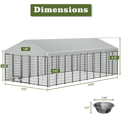 Large Dog Kennel Outdoor Pet Pens Dogs Run Enclosure Animal Hutch Metal Coop Fence with Roof Cover. 18.9'L x 9.61'W x 6.76'H. image 8