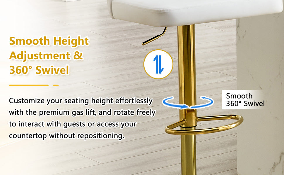 Modern rotating adjustable bar chair, PU leather belt backrest swivel chair, suitable for kitchen bar counter and dining room, adjustable height, capable of bearing 300 pounds (white -2 pieces) image 10