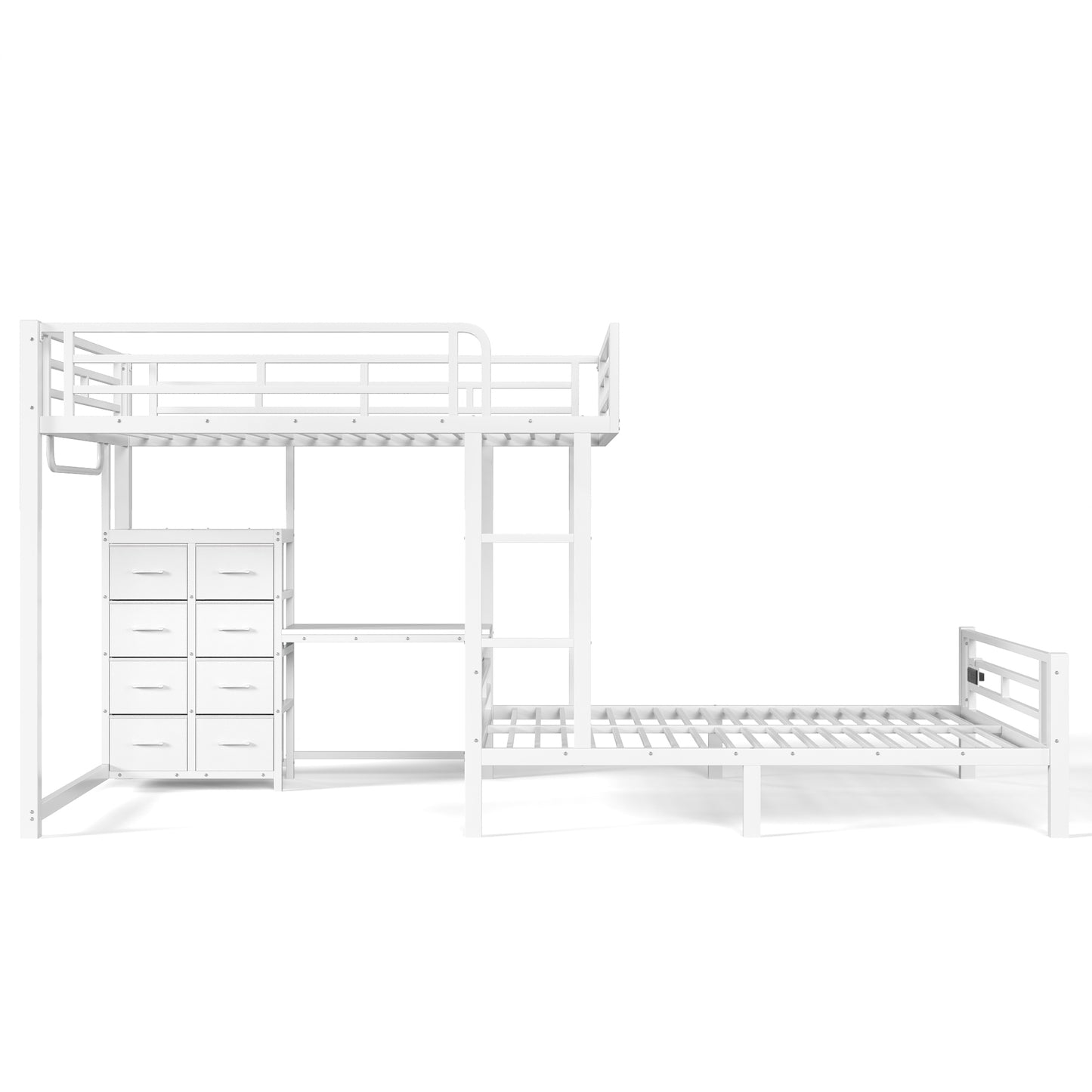 Full over Full Size with 8 Storage Drawers,Built in Bunk bed with Shelves,Bunk bed with Study Desk,Garment Hanging Rod and detachable hanging USB, Sturdy Steel Bed frame for Kids,Teens,adults,white image 9