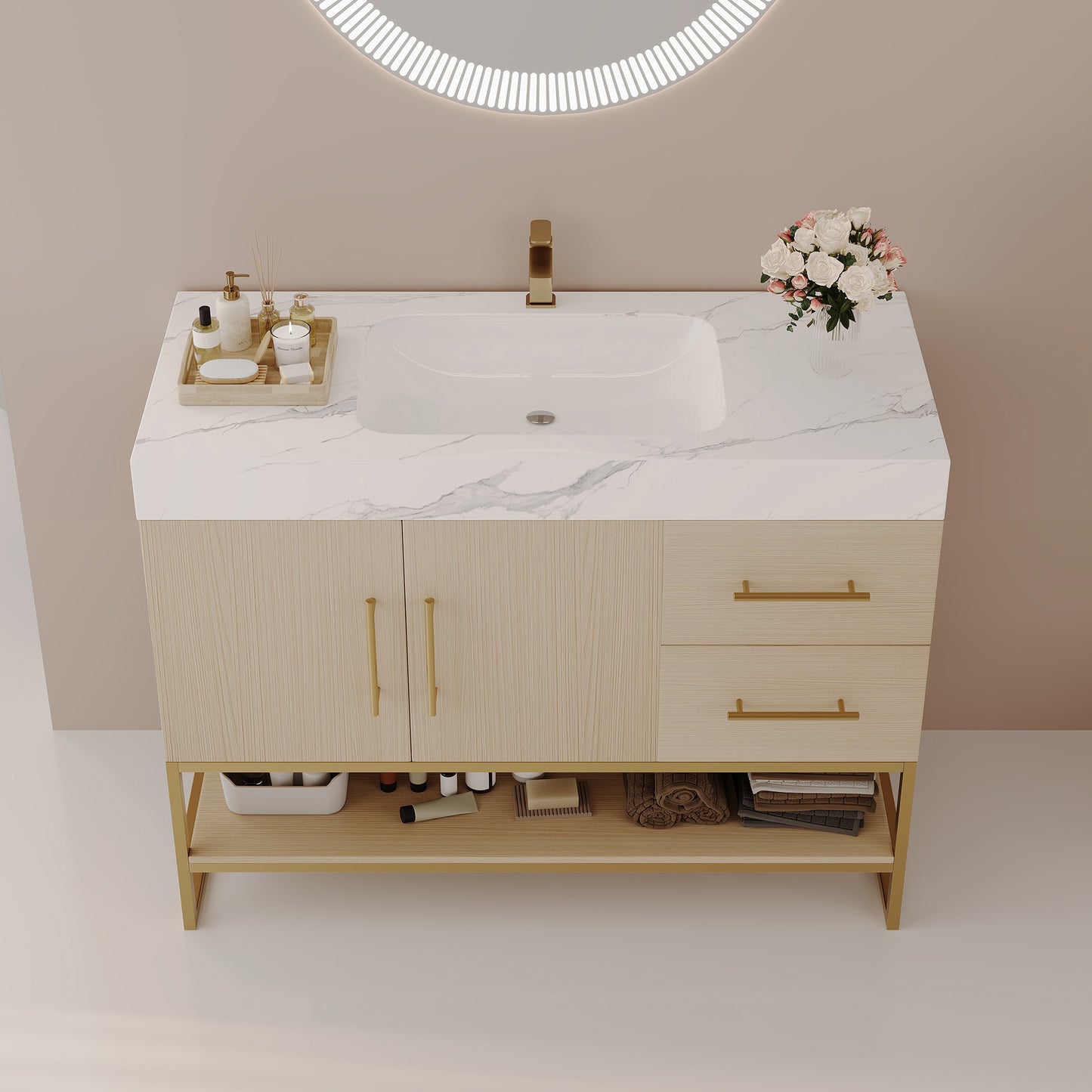 36" Modern Free-Standing Bathroom Vanity with Seamless Ceramic Sink & Sintered Stone Top image 3