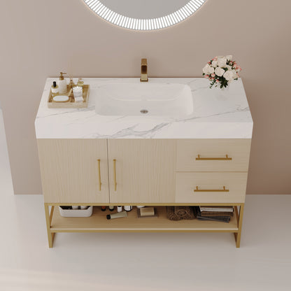 36" Modern Free-Standing Bathroom Vanity with Seamless Ceramic Sink & Sintered Stone Top image 3