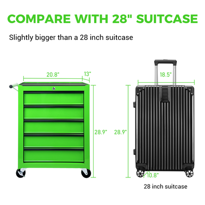 Rolling Metal Tool Chest with 5 Drawers, 20" 5-Drawer Tool Chest Cabinet with Ball Bearing Drawer Slides, Steel Tool Storage Box Organizer -GREEN image 4