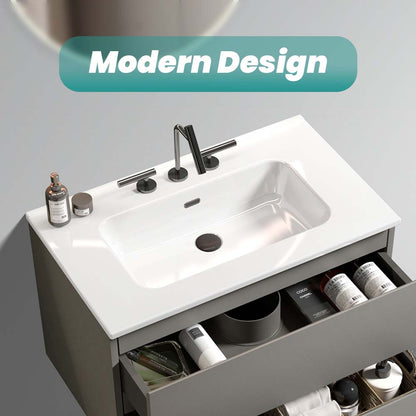 BB0930Y331, Integrated white ceramic basin with three predrilled faucet holes, faucet and drain assembly NOT included image 2