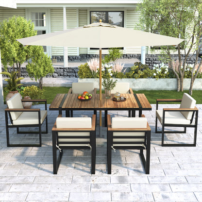 7 Pieces Outdoor Dining Set Patio Dining Table and Chair Set with and Removable Cushions for Patio, Backyard, Garden, Beige image 1