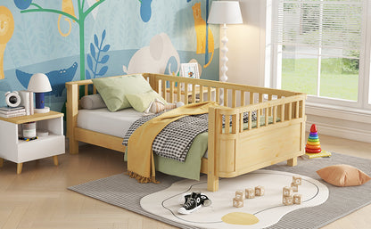 Twin Size Wood Platform Bed for Kids, Wood Low Profile Twin Bed with Rails for Girls and Boys, Natural (Patented Design, Expect Arrival Date 2026/5/11 Old SKU W2593P190150) image 7