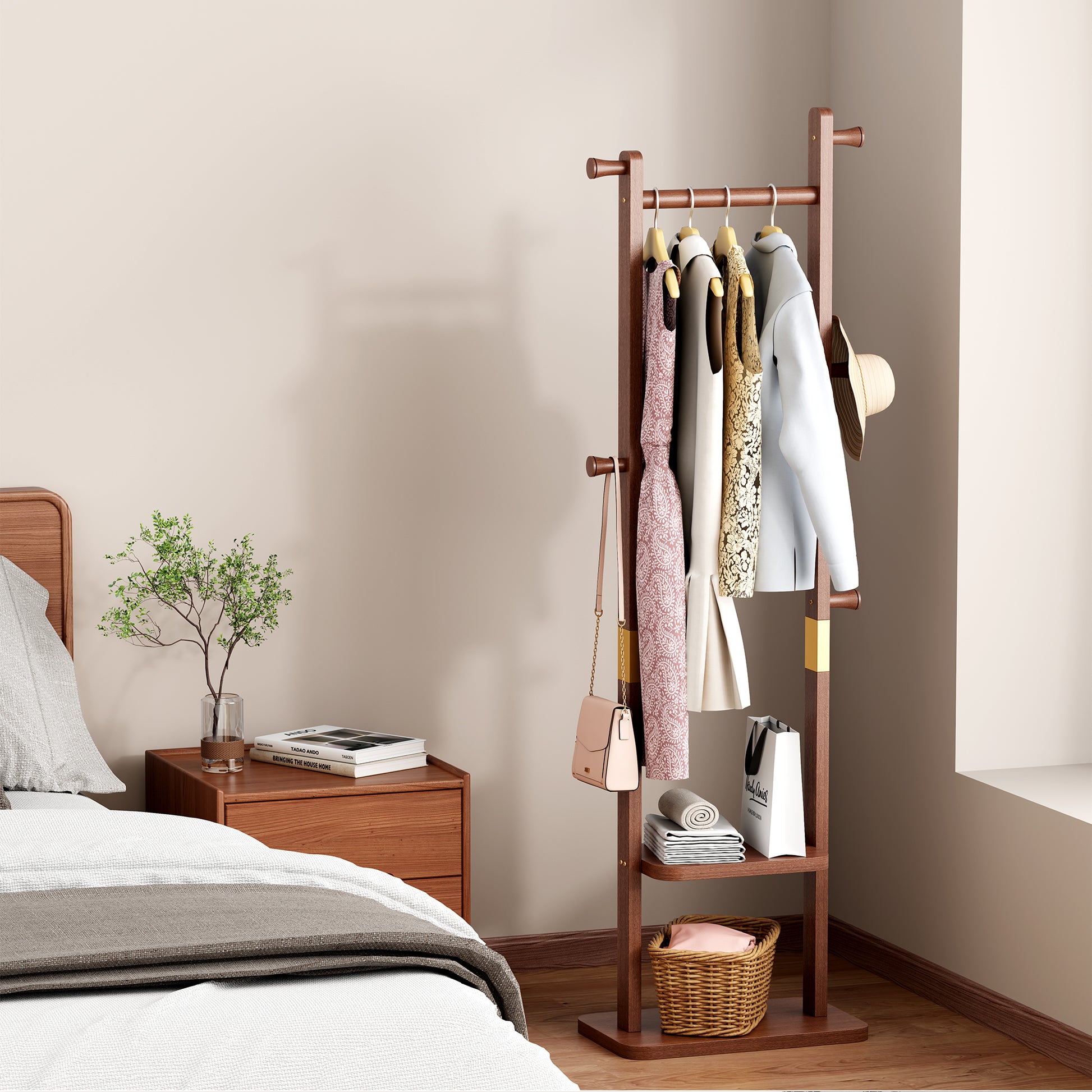 Coat Racks solid wood hanger 23.6* 11*70.8in Solid environmental protection easy to assemble beautiful can be placed in the bedroom/entrance/living room (Walnut) image 9