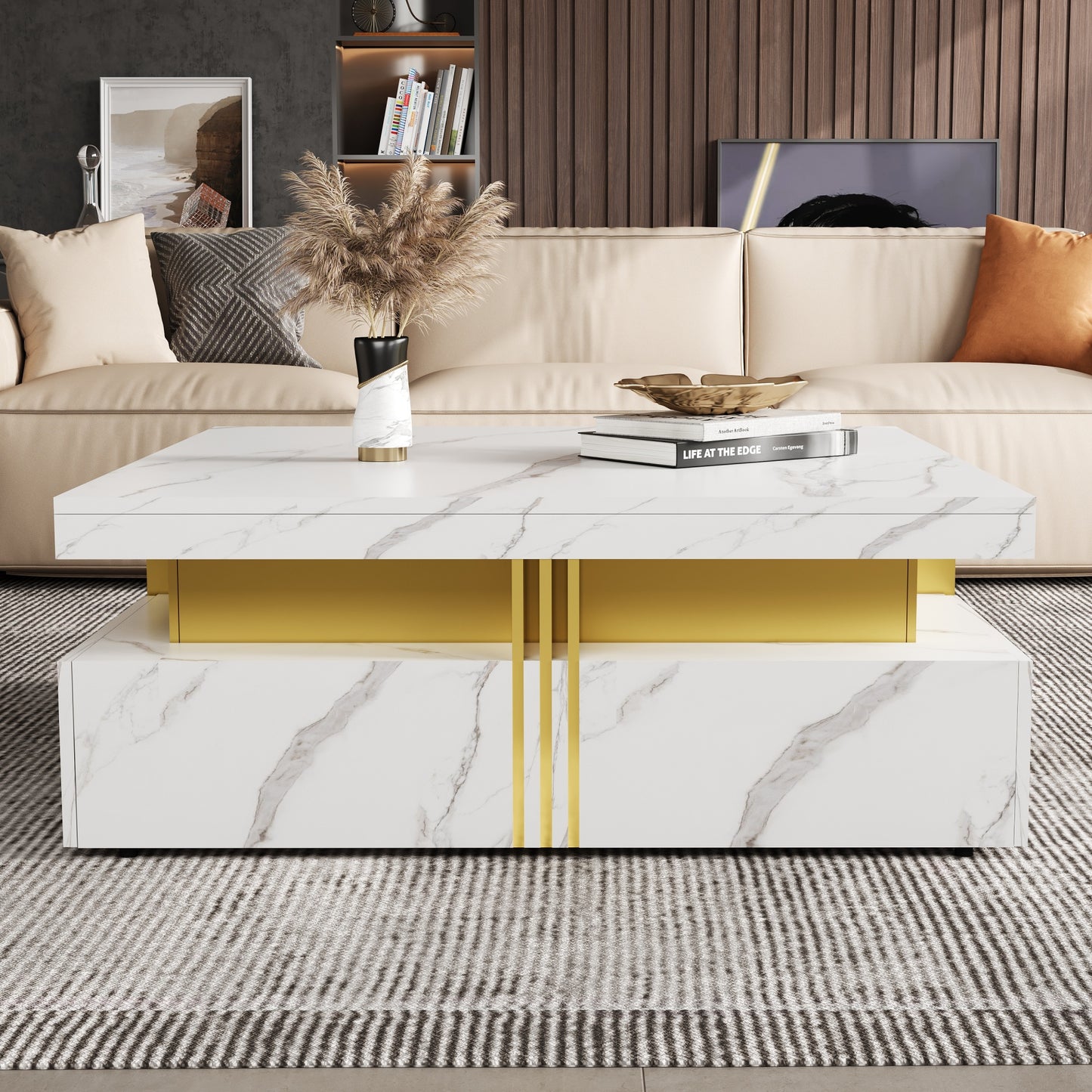 Modern White Square Storage Coffee Table with 4 Drawers image 4