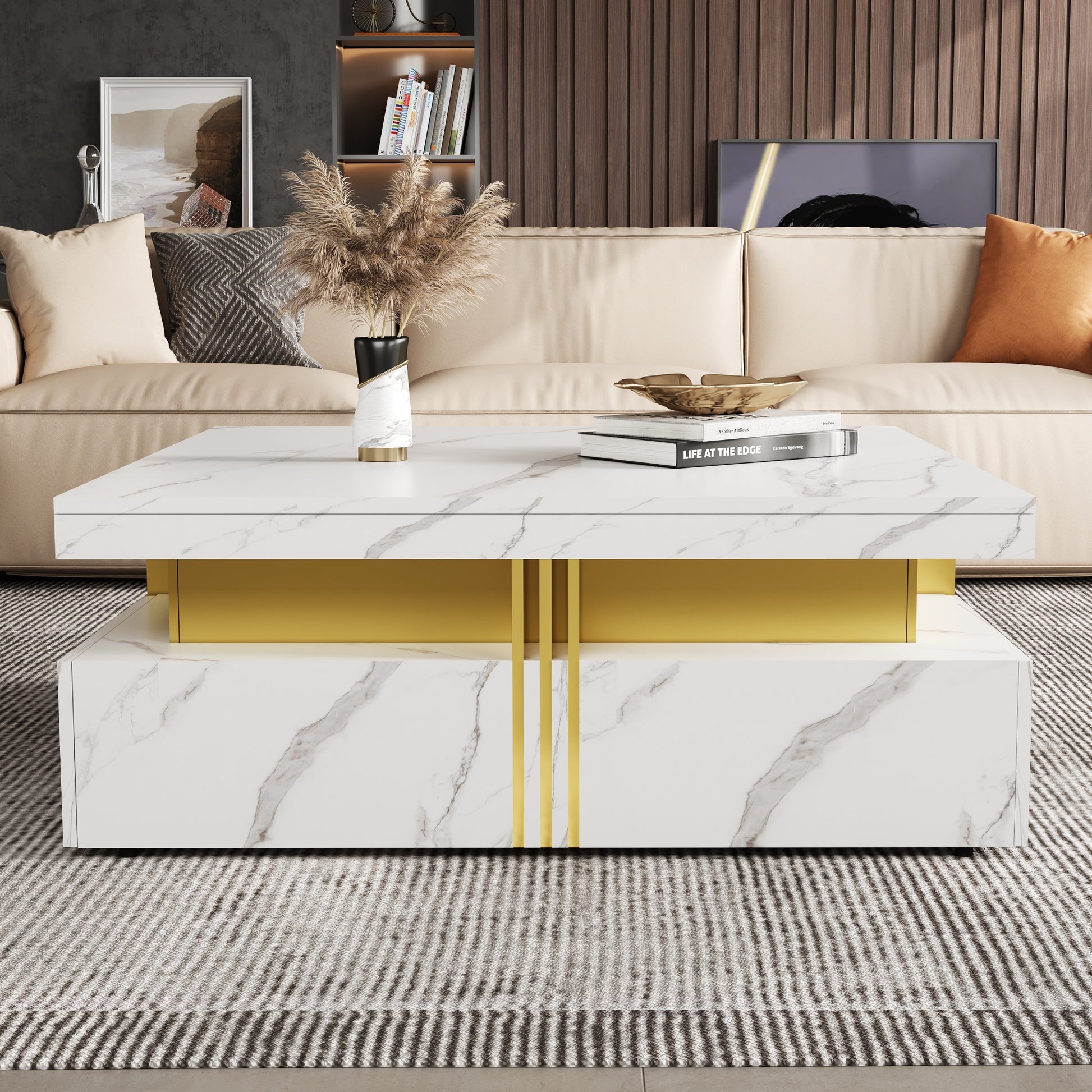 Modern White Square Storage Coffee Table with 4 Drawers image 4