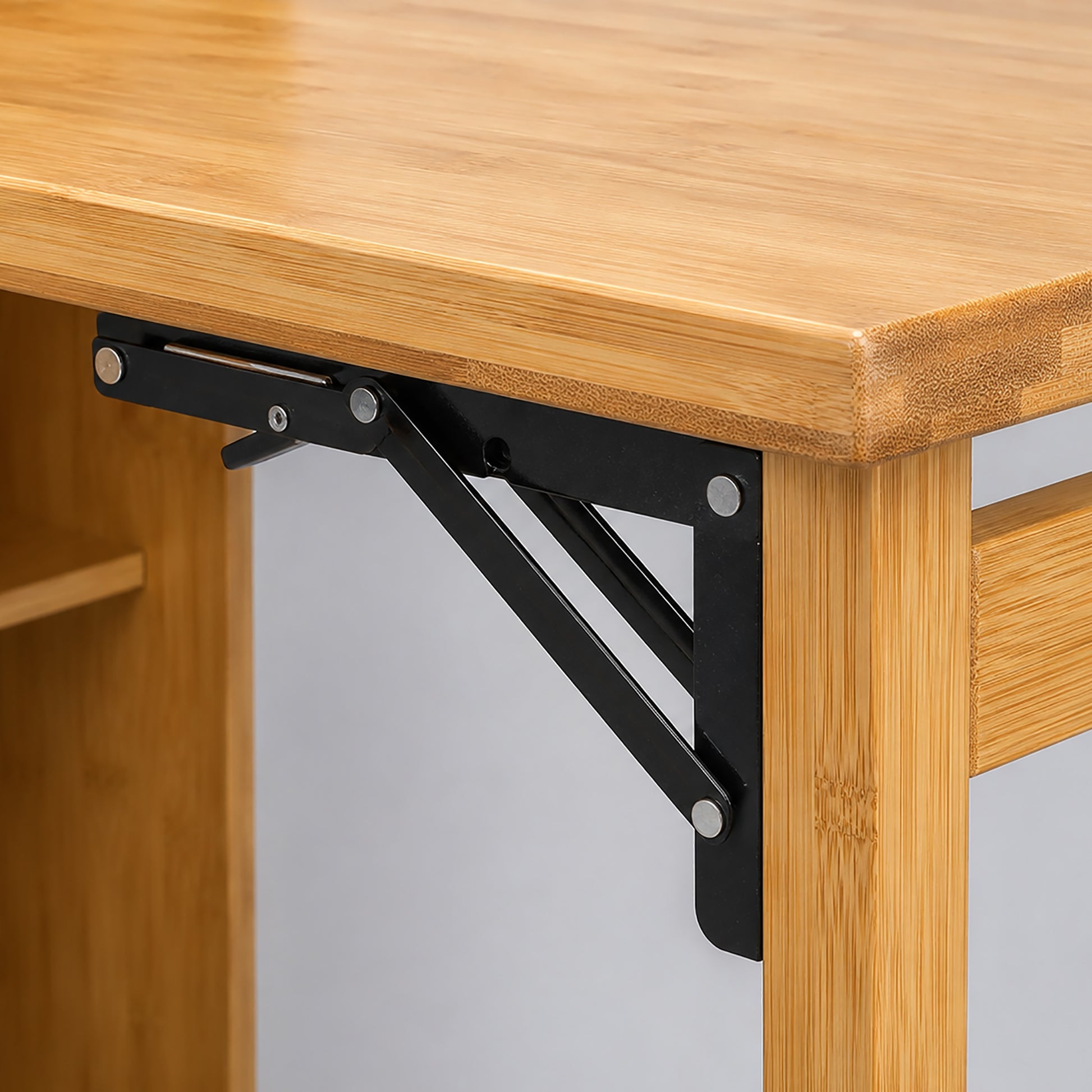 Bamboo Folding Desk, Foldable Desk for Small Space, Computer Desk with Hidden Storage, Mid Century Foldable Table for Home Office and Bedroom (NATURAL WOOD) image 5