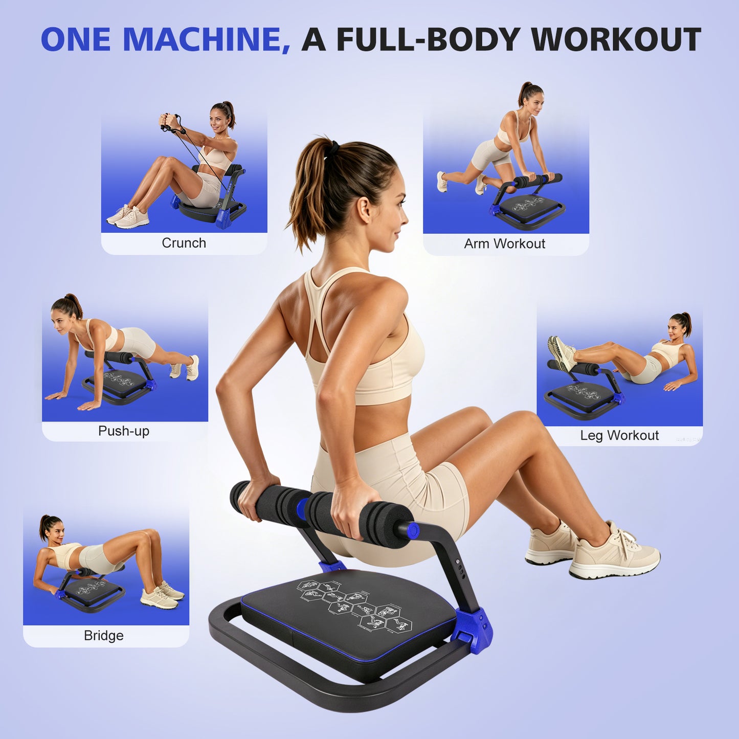 Ab Core Trainer Abdominal Machine for Home Gym with Resistance Bands Blue image 3