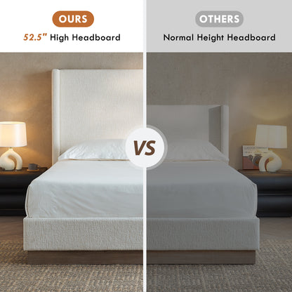 Hosford Upholstered Wingback Bed / Upholstered Wood Base Platform Bed / 52.5" High Headboard / Minimalist / Rusticity / No Box Spring Needed / King / Oat Boucle / No Noise image 8