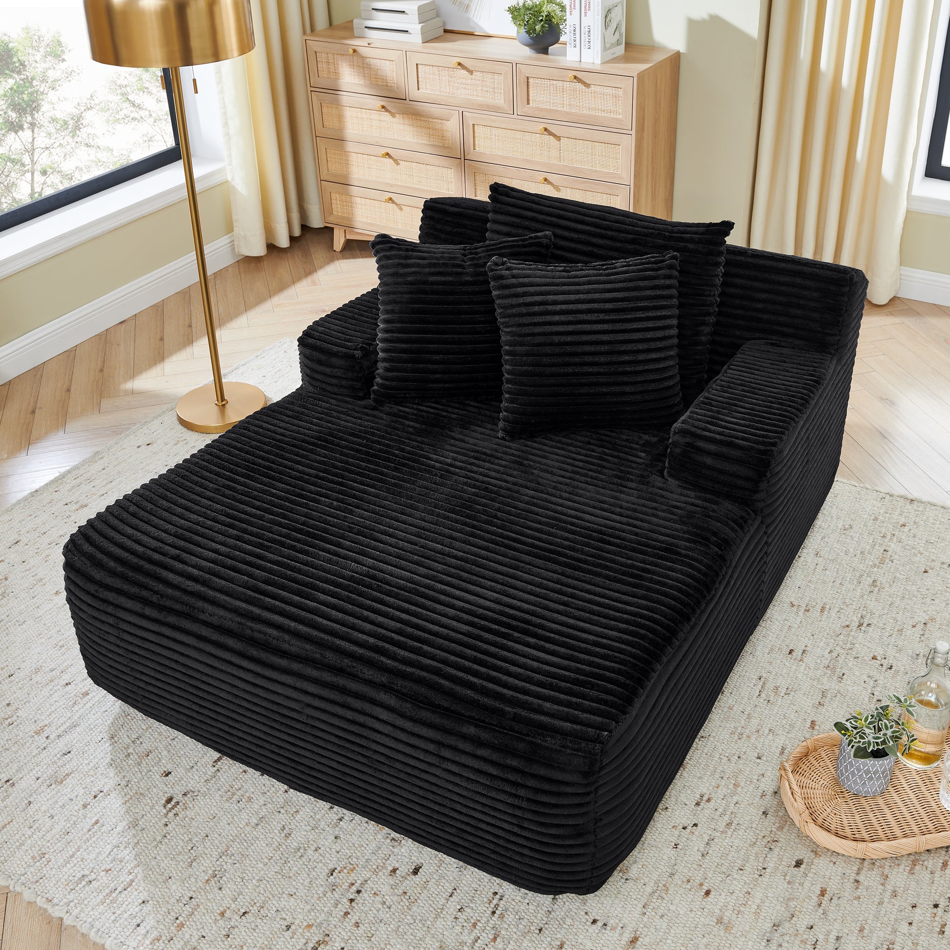 Single lazy sofa lounge chair, no assembly required, made of velvet fabric, fluffy modern single lounge chair, used for indoor living rooms and bedrooms-Black image 3