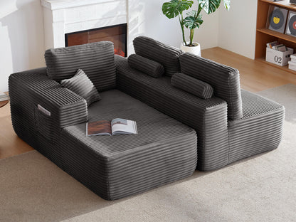 104" Cloud Sectional Sofa with L-Shape Chaise and Side Pockets, Modern Modular Design, Deep Seating, Upholstered Couch for Living Room/Bedroom, No Assembly Required (Plush Fabric), Grey, Left-facing image 2