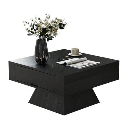 Square Veneer-Top Coffee Table with Drawer, KD Pedestal Base, Weathered Natural / Pearl Black image 1