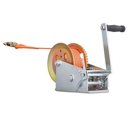 Boat Winch, 3500 lbs Hand Winch, Heavy Duty Manual Rope Crank with 20ft Orange Polyester Strap, Portable Two-Way Ratchet, 2 Speed Switchable, Anti-Slip Handle Gear for Boat Trailer ATV Towing image 12