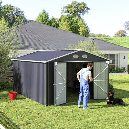 10x12 FT Outdoor Metal Storage Shed, Large Storage Sheds with Sturdy Frame Structure, Metal Garden Tool Shed with Lockable Door for Garden,Gift a foldable flower pot stand, Backyard, Drak gray image 8