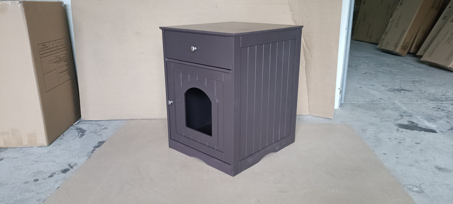 Wooden Pet House Cat Litter Box Enclosure with Drawer, Side Table, Indoor Pet Crate, Cat Home Nightstand (Brown) image 7