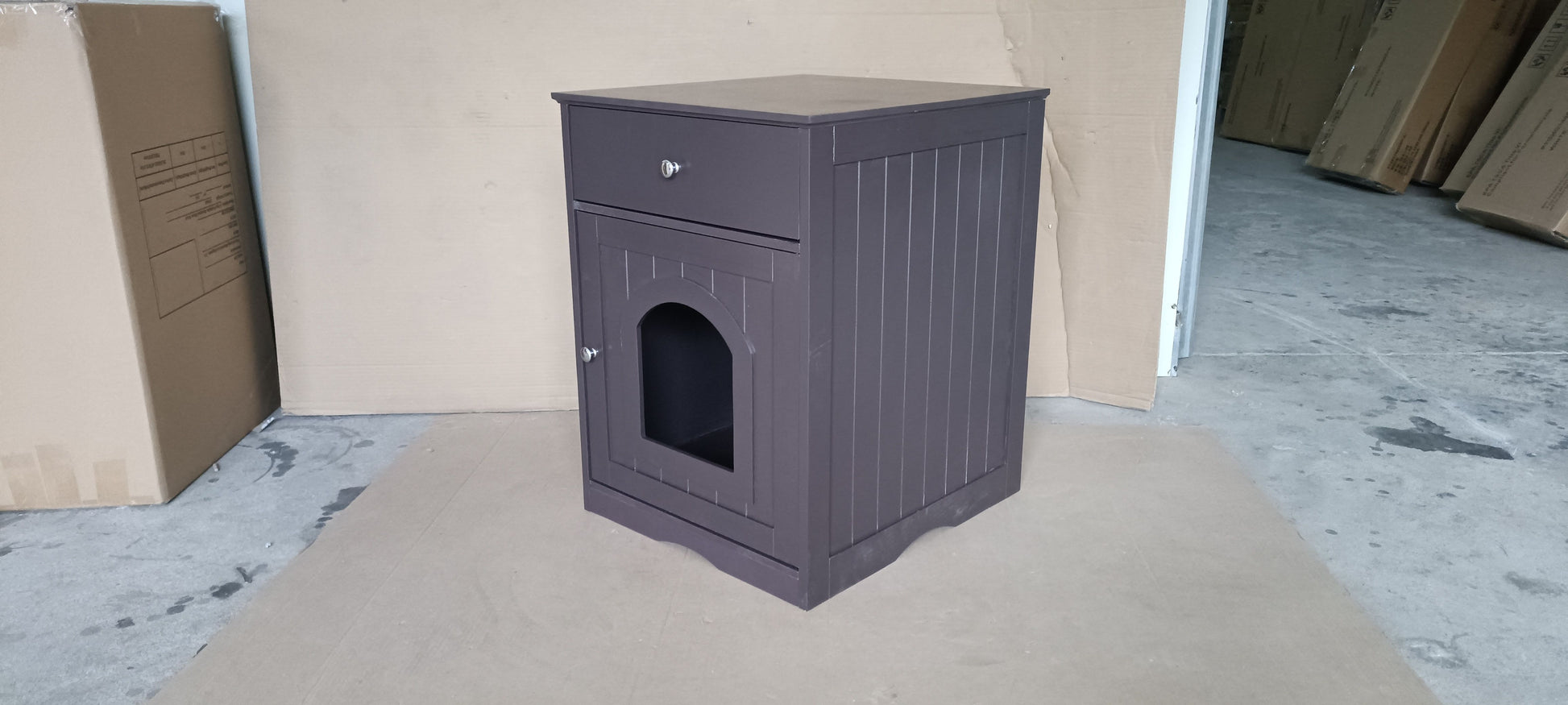 Wooden Pet House Cat Litter Box Enclosure with Drawer, Side Table, Indoor Pet Crate, Cat Home Nightstand (Brown) image 7