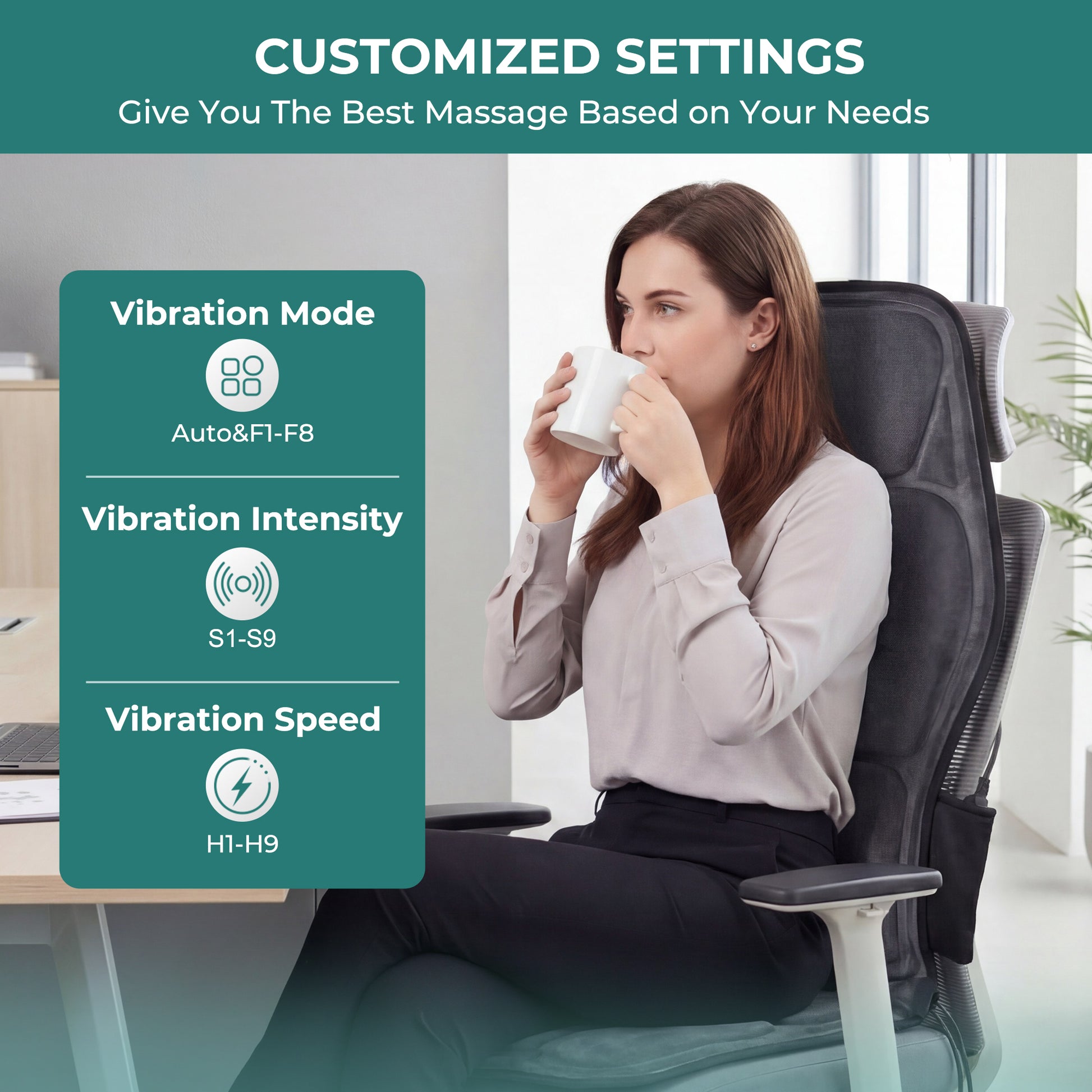 Back Massager with Heat - Massage Seat Cushion with 7 Motors, 3-Level Heat, 9 Modes & 9 Intensities,Massage Chair Pad for Home Office Car Use image 4