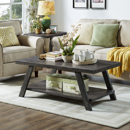 Athens Contemporary Replicated Wood Shelf Coffee Set Table in Charcoal Finish image 2