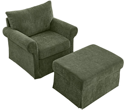 37.5" Accent Chair with Ottoman, Plush Chenille Upholstered Armchair, Stylish Single Sofa Chair for Living Room, Bedroom, Apartment image 10