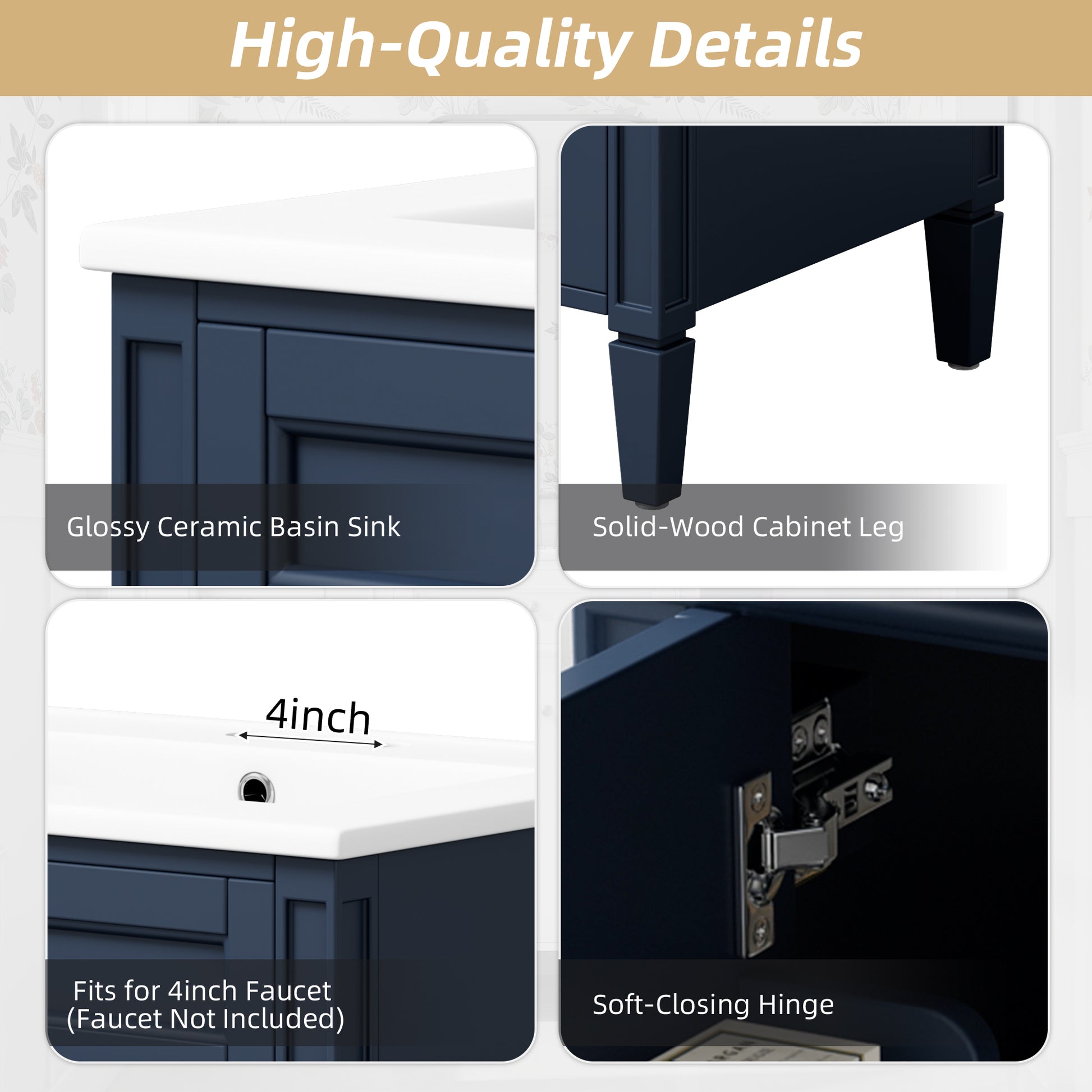 24" Bathroom Vanity with 2 Doors and Tip-Out Drawer, Bathroom Storage Cabinet with Sink, Soft-Closing Doors with Organizers image 6