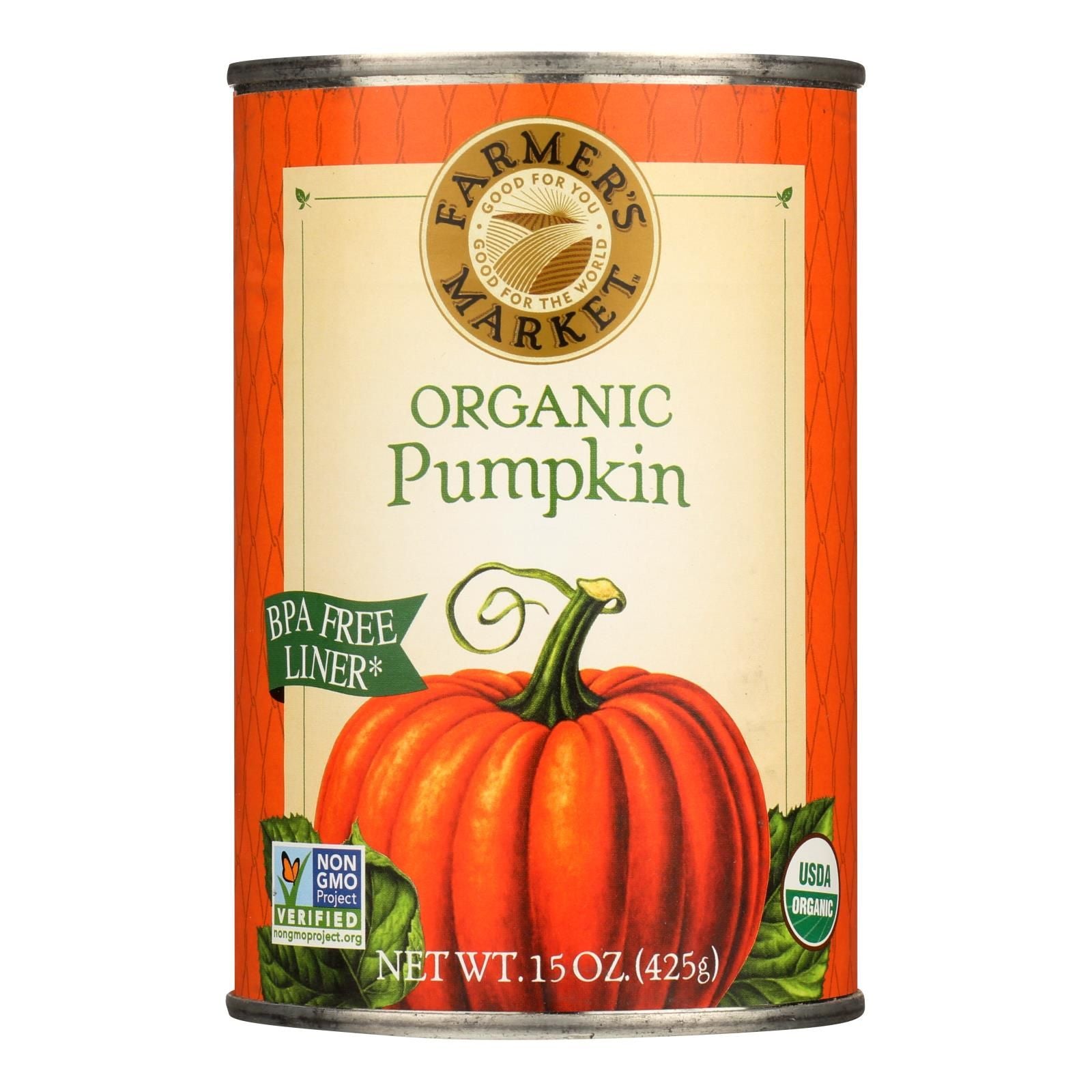 Farmer's Market Organic Pumpkin - Canned - Case Of 12 - 15 Oz. image 1