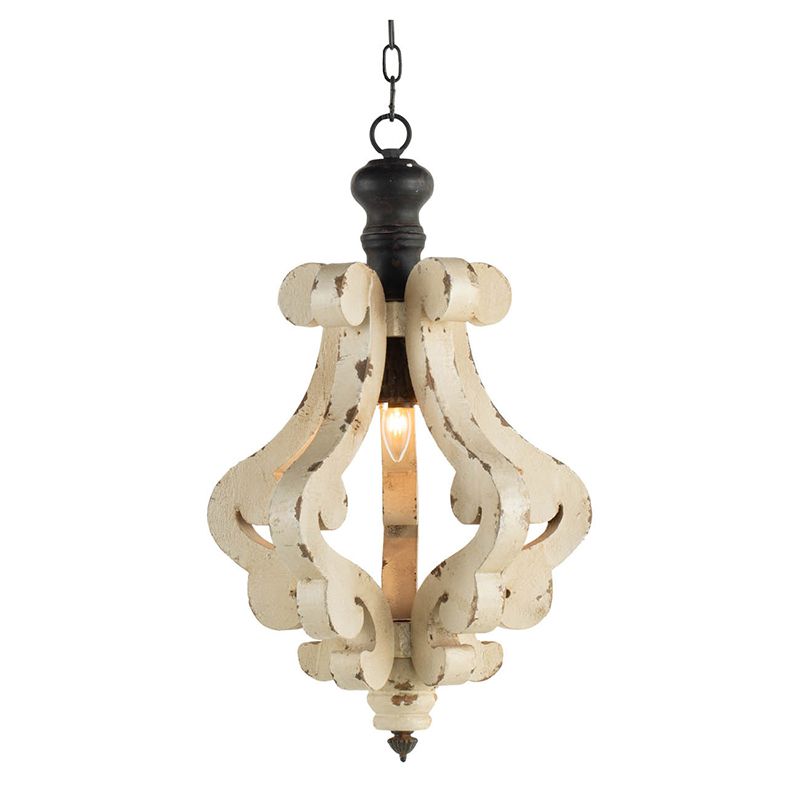 Farmhouse Chandeliar, Distressed White Pendant French Country Wood Chandelier for Living Room Foyer, Bulb Not Included image 4