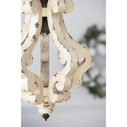 Farmhouse Chandeliar, Distressed White Pendant French Country Wood Chandelier for Living Room Foyer, Bulb Not Included image 10