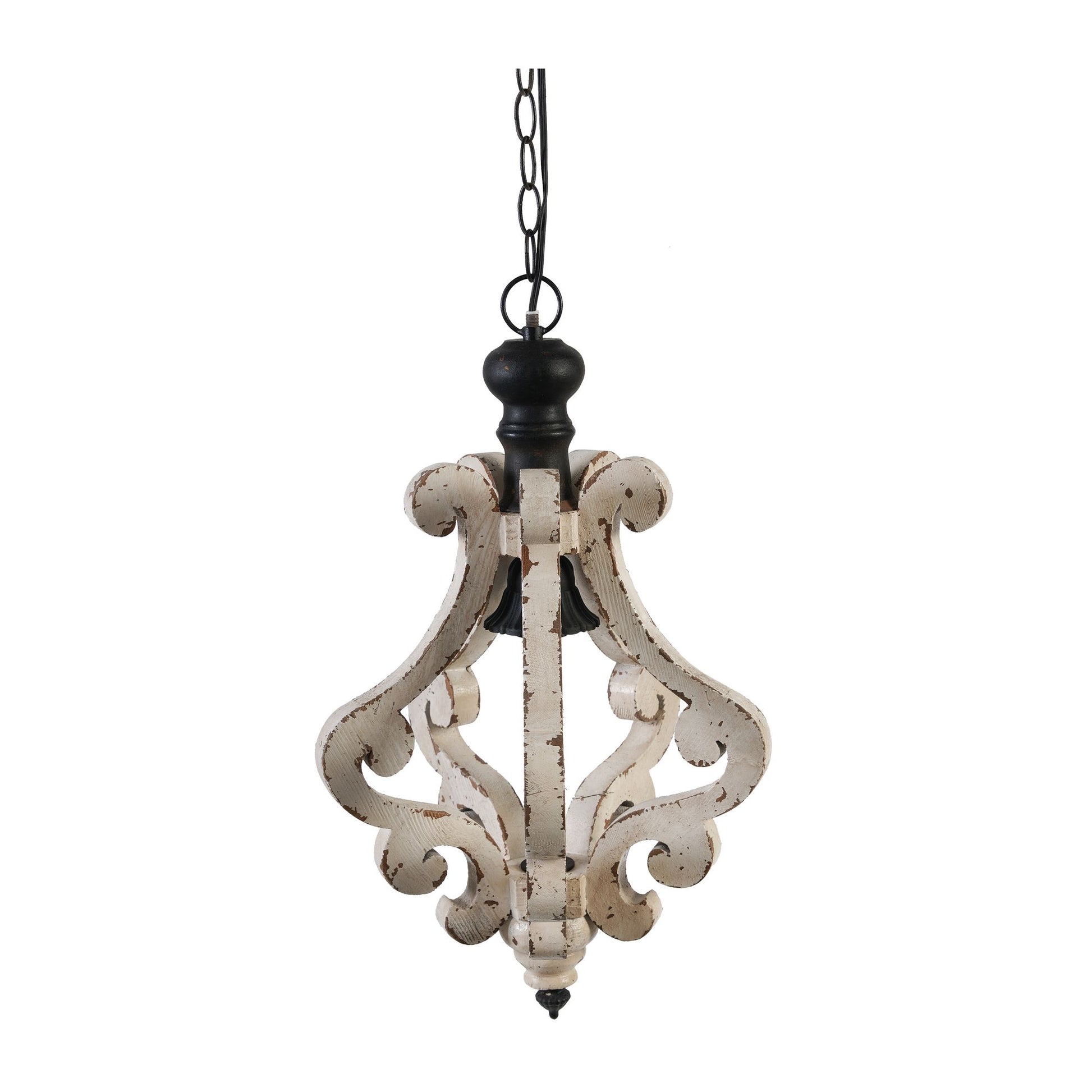 Farmhouse Chandeliar, Distressed White Pendant French Country Wood Chandelier for Living Room Foyer, Bulb Not Included image 3