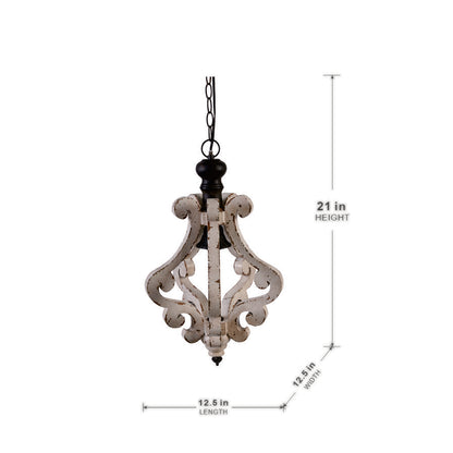 Farmhouse Chandeliar, Distressed White Pendant French Country Wood Chandelier for Living Room Foyer, Bulb Not Included image 8
