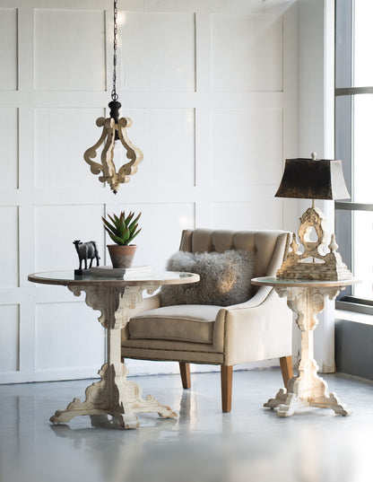 Farmhouse Chandeliar, Distressed White Pendant French Country Wood Chandelier for Living Room Foyer, Bulb Not Included image 6