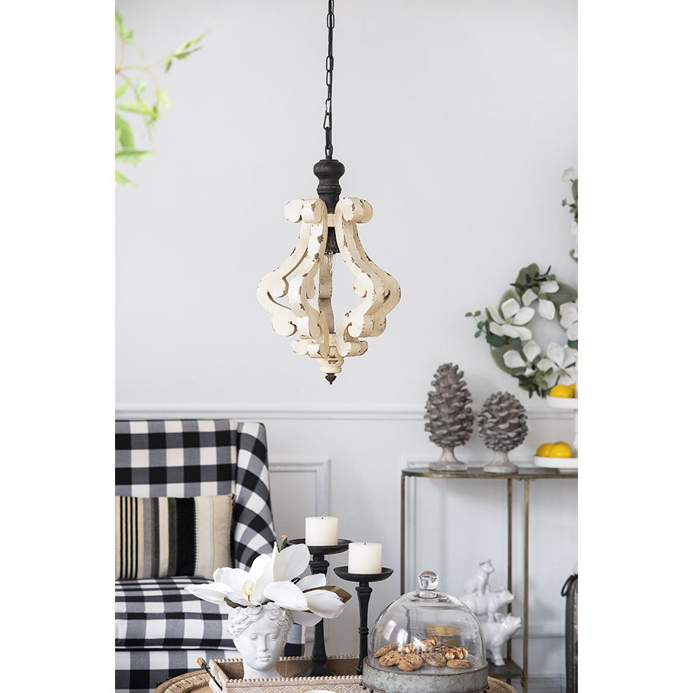 Farmhouse Chandeliar, Distressed White Pendant French Country Wood Chandelier for Living Room Foyer, Bulb Not Included image 7