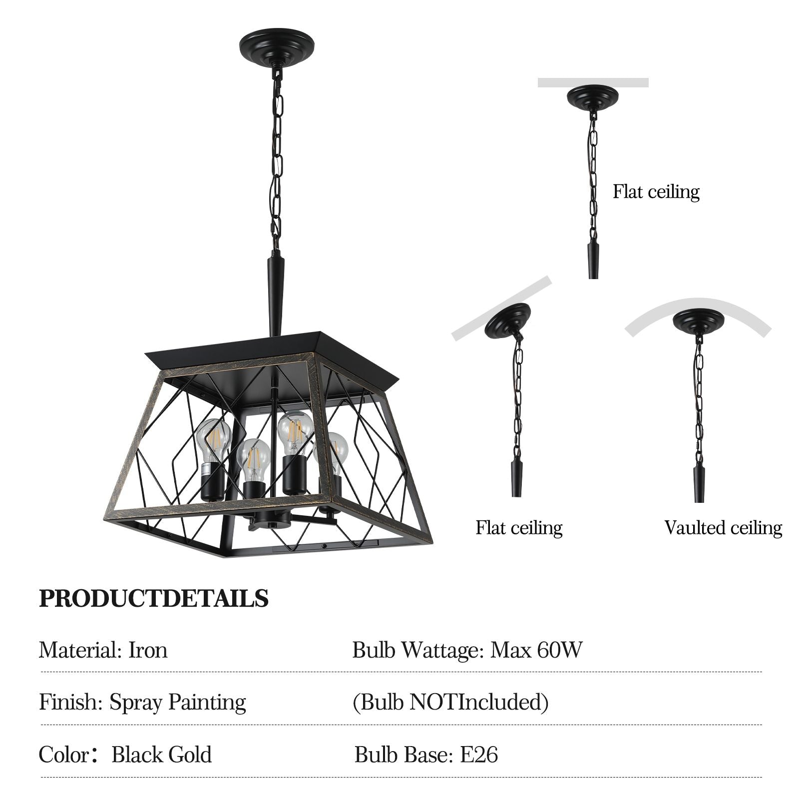 Farmhouse chandelier 4-light vintage antique golden black - in kitchen