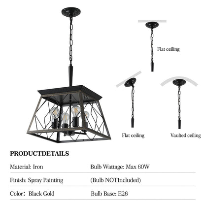 Farmhouse chandelier 4-light vintage antique golden black - in kitchen